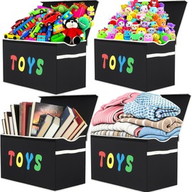YOLOXO Toy Box Chest, Collapsible Sturdy Storage Bins with Lids, Extra Large Kids Toy Storage Organizer Boxes Bins Baskets for Kids, Boys, Girls, Nursery Room, Playroom, Closet (BLACK)