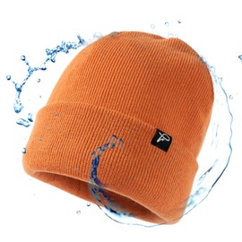 TOP-EX Winter Waterproof Beanie Hat for Men Women Warm Fleece Lined Cold Weather Hats for Golf Walking Running Fishing Hunting S/M Orange