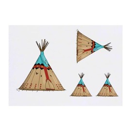 4 x 'Native American Tipi' Temporary Tattoos - Water Resistant, Skin-Safe, Non-Toxic Transfers, Mixed Sizes (TO00071934)
