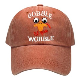 Bshuey Funny Turkey Hat for Men Women, Thanksgiving Gifts, Gobble Till You Wobble Hat, Adjustable Embroidered Thanksgiving Holiday Washed Baseball Cap Dad Hat Orange