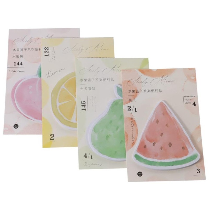 GetCoupon 4 Pads Cute Fruit Cartoon Sticky Notes, Kawaii Sticky
