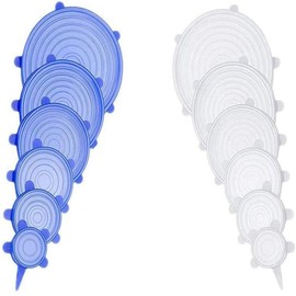 12 pcs Silicone Stretch lids set, 6 Sizes, Reusable Food Storage Covers ，Silicone Bowl Covers，Flexible to Fit All Shape of Containers， Food Cover to Keep Food Fresh (blue,white)