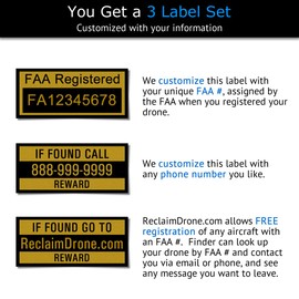 FAA Drone Labels (2 Sets of 3) + FAA UAS Registration ID Card for Commercial Pilots + Lanyard and ID Card Holder