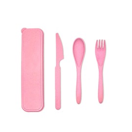 EcoGreen® - Set de Cubiertos Fabricados de Paja de Trigo, Incluye: Cuchara, Tenedor y Cuchillo, Cubiertos de Viaje u Oficina, 100% Biodegradables y Ec