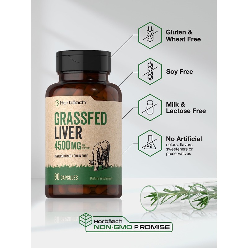 Horbäach Grass Fed Beef Liver | 4500mg | 90 Capsules