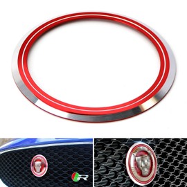 iJDMTOY Red Aluminum Surrounding Decoration Ring Trim Compatible With Jaguar F-Pace E-Pace XE XF XJ Front Grille Feline Emblem