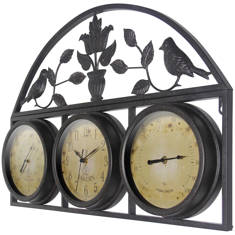 Infinity Instruments LTD. Jardin Indoor/Outdoor Clock/Thermometer/Hygrometer, Brown, 26" x 17.25"