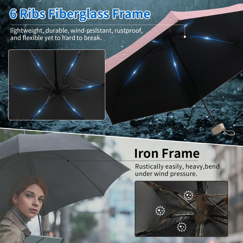 Ponviora Compact Mini Windproof Travel Umbrella-UPF 50+ Sun & Rain