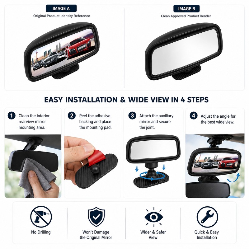 360° Adjustable Blind Spot Mirror for Cars – Wide-Angle Convex