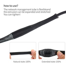 Black PET Expandable Sleeving Cord Protector Wire Loom Tubing Cable Sleeve for USB Charger Cable Power Cord Audio Video Cable Can Protect Cat Dog from Chewing Cords