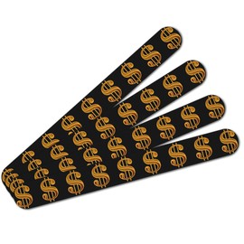 Gold Dollar Sign Money Pattern Double-Sided Nail File Emery Board Set 4 Pack