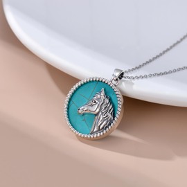BETHZA Echter Türkis Pferde Anhänger 925 Sterlingsilber Native American Boho Western Halskette für Damen Schmuck Geschenk zum Geburtstag