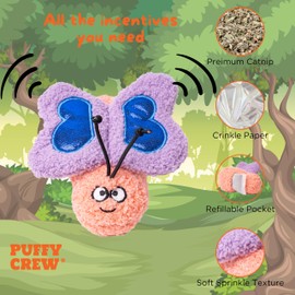 Puffy Crew Interactive Catnip Cat Plush Toy, Insect Theme, 5'', for All Breed Size Cats (Butterfly)