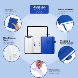 GoGirl Address Book – Telephone and Address Book with Alphabetic Tabs for Safely Storing Contacts, Small-Sized (4.0″ x 5.5″) PU Leather Hardcover – Royal Blue