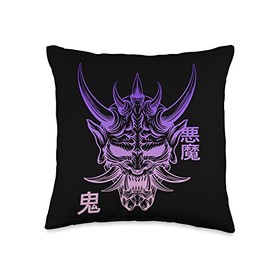 Hannya Oni Mask/ Japan Anime, Demon Warrior Mask, Throw Pillow