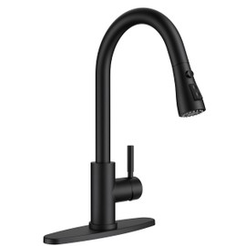 QFN Black Kitchen Faucet with Pull Down Sprayer, High Arc Single Handle Single Level Stainless Steel Pull Out Sink Faucet for Farmouse Camper RV Bar, Fit for 1 or 3 Hole