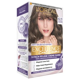 L'Oréal Paris Permanent Hair Colour, Ultra Cool Colour Result, 100% Grey Hair Coverage, Set with Excellence Cool Cream Colour, Shampoo and Care Cream, No. 6.11 Ultra Cool Dark Blonde