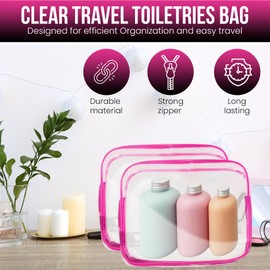 2 Piece Waterproof Travel Bag Set Transparent Makeup Toiletry Clear Wash Pouch (Pink)