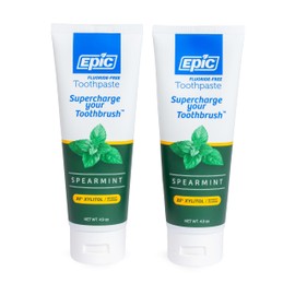 Epic Xylitol Toothpaste for Adults - Fluoride-Free Toothpaste with 25% Xylitol - SLS-Free Formula for Dry Mouth & Fresh Breath - Spearmint, 4.9oz (2-Pack)