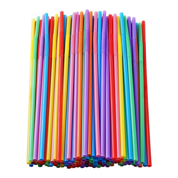 100 Pcs Colorful Plastic Long Flexible Straws.(0.23''diameter and 10.2"long)
