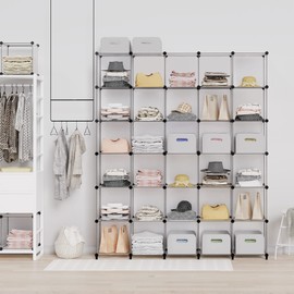 HOMIDEC Closet Organizers and Storage, 9 Cube Storage Organizer, Portable Closet Organizer Storage Cubes Shelves for Clothes, Bedroom, Wardrobe, Kids Room, Bathroom, Transparent