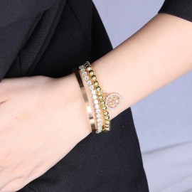 Gold Cuff Bangle for Women Stack Tennis Bracelet Set Tree of Life Pendant Charms