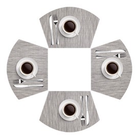 MI CASA Wedge Placemats Set of 4 for Round Tables PVC Place Mats Non-Slip Heat Resistant and Washable Table Mats for Kitchen and Dining Room, Grey