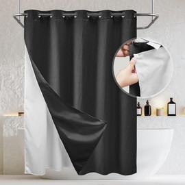 River Dream Black Waffle Weave Shower Curtain with Snap in Liner,No Hooks Needed,Hotel Grade,with Magnets,71" W x 74" H