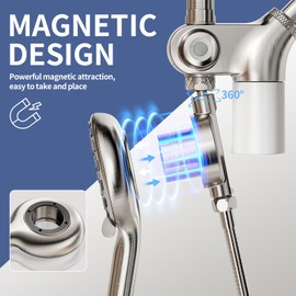 SINGSUO Filtered Rain Shower Head with Handheld Spray Combo, High Pressure Dual Shower Head with Filter for Hard Water, Modern Magnetix Double Shower Head and Handle Set, Lift Bar (Brushed Nickel)