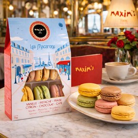 Maxim’s de Paris French Macaron Gift Box – Gourmet Macaron Cookies Assortment, 6 Classic Flavors (Vanilla, Pistachio, Lemon, Chocolate, Coffee, Strawberry), Luxury French Dessert Gift from Paris