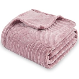 SOCHOW Super Soft Flannel Fleece Bed Blanket, Lightweight Cozy Warm Leaves Textured Plush Blanket as Bedspread Coverlet Bed Cover for All Seasons, 90 x 90 Inches, Dusty Rose