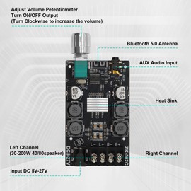 ARCELI 2x50W Bluetooth 5.0 Hi-Fi Amplifier Board with TPA3116D2 - Digital Stereo Amp Dual Channel 5-27V DC & High Quality Hi-Fi Filter for High Performance Sound