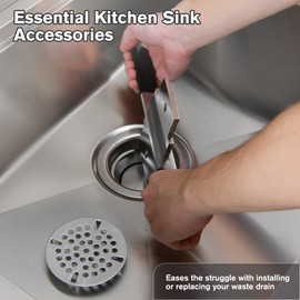 DEMIINUS Waste Drain Tool for 3 Tier Sink in Commercial Kitchens, Fit Twist and Lever Waste Drains Removal Tool - Stainless Steel