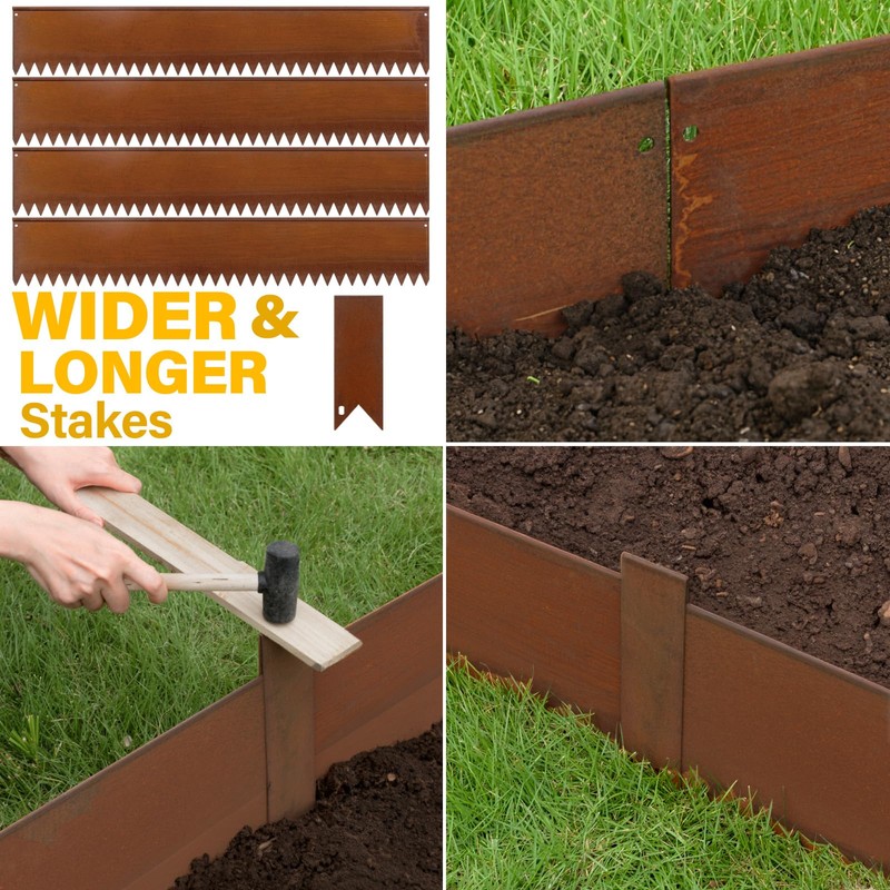 LAVEVE Landscape Edging Pre-Rusted Galvanized Steel, Hammer-in Metal Garden Edging