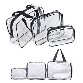 Toiletry Bag Transparent, 3 Pieces PVC Transparent Cosmetic Bag Makeup Bag Waterproof Cosmetic Bag Travel Set for Air Travel, Plane, Bathroom, black
