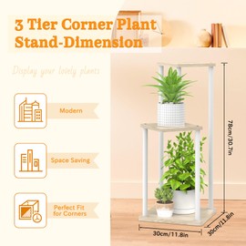Oppro 3 Tier Plant Stand Indoor Outdoor, Metal Wood Tiered Corner Plant Stands Pot Holder, Wood Flower Shelf Display Rack for Living Room Bedroom Balcony Garden Patio, White (3 tier)