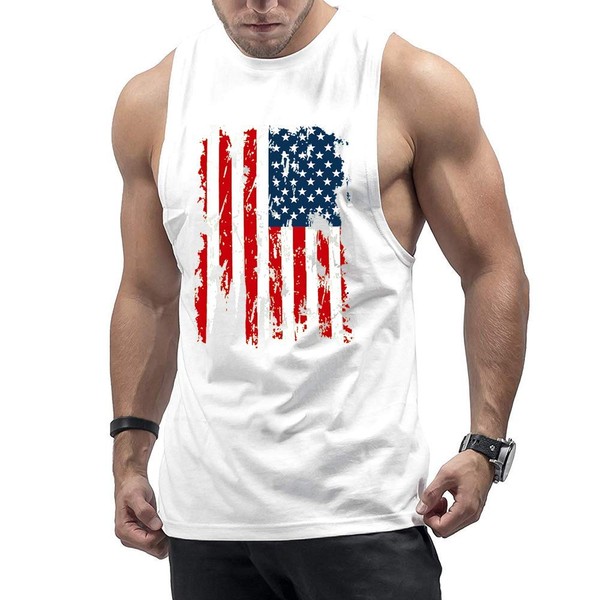 InleaderStyle Men's Bodybuilding Stringer American Flag Tank Top Sleeveless Shirt