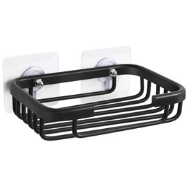 RONCHEN Soap Dish,Premium Soap Dish for Shower, Space Aluminum Wall Mounted Bar Soap Holder for Bathroom Shower Kitchen Wall, Drilling Installation or Directly Paste Black 5׳.5ױinch