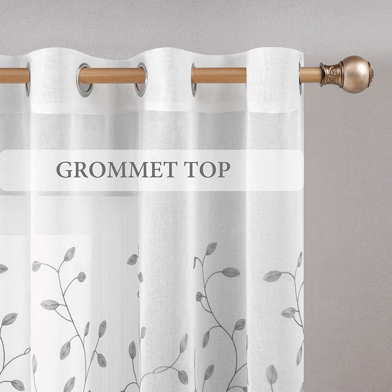 MIULEE Decorative Sheer Curtains with Embroidered Leaf Pattern for Living