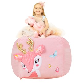 Anzitinlan Unicorn Chair for Girls, Stuffed Animal Storage Bean Bag Chair, Toy Storage BeanBag for Children, Baby Fleece Fabric Super Soft, Cover Only, 22"x24" Extra Large Ballet Horse (Pink Sika deer)