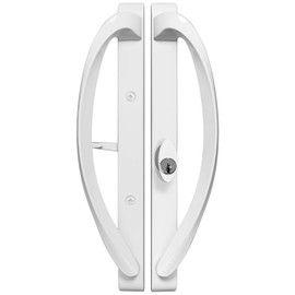 Rockwell Security Modena Contemporary Sliding Door Offset Keylock Handle Set in White Fits 3-15/16 Inch CTC Screw Holes and 1-3/4 Inch Thick Doors