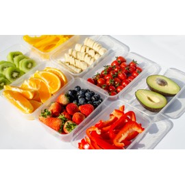 ganfaner [50pk 21 oz / 650ml Square disposable food containers, plastic food storage container box with lid, for working food prepare lunch dinner