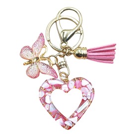 Winmany Heart Keychain Resin Butterfly Tassel Hollow Cute Pendant Keychain Backpack Bag Purse Valentine's Day Keychain Accessories for Women and, rose