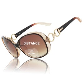 JiSoo Oversized Bifocal Sunglasses for Women, Square Reader Sunglasses Gradient Sun Glasses with Readers Built-in,Brown 2.5