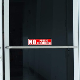 No Public Restroom Sign | Peel and Stick Bathroom Decal Sticker for Door or Window | (8 x 2 inches) Perfect Office or Business Signs | Works on Glass Metal or Any Smooth Surface | Red and White (2)
