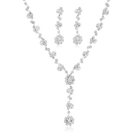 OXDOHUE Bridal Jewellery Set Silver Jewellery Set 3 Pieces Jewellery Sets for Bride Rhinestone Earrings Women's Wedding Jewellery Glitter Bracelet Prom Jewellery Silver Bridal Jewellery Wedding Set