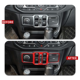 SQQP Center Console Window Control Switch Button Panel Cover Fit for 2018-2025 Jeep Wrangler JL JLU & Jeep Gladiator JT(Red)