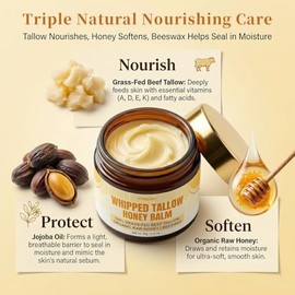 STIRLING Whipped Tallow Balm with Honey 2oz Natural Moisturizer for Dry Skin, Organic Honey, Shea Butter, Beeswax, Jojoba Oil & Vitamin E for Healthy, Glowing Skin