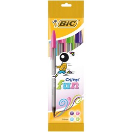 BIC Cristal Fun Ballpoint Pens - Pack of 4- Assorted Colours - Wide Point (1.6 mm) - Exciting and Eye-Catching Colours for Writing