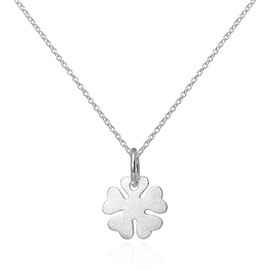 Brushed Sterling Silver Lucky 4 Leaf Clover Pendant on Chain - 16 Inches